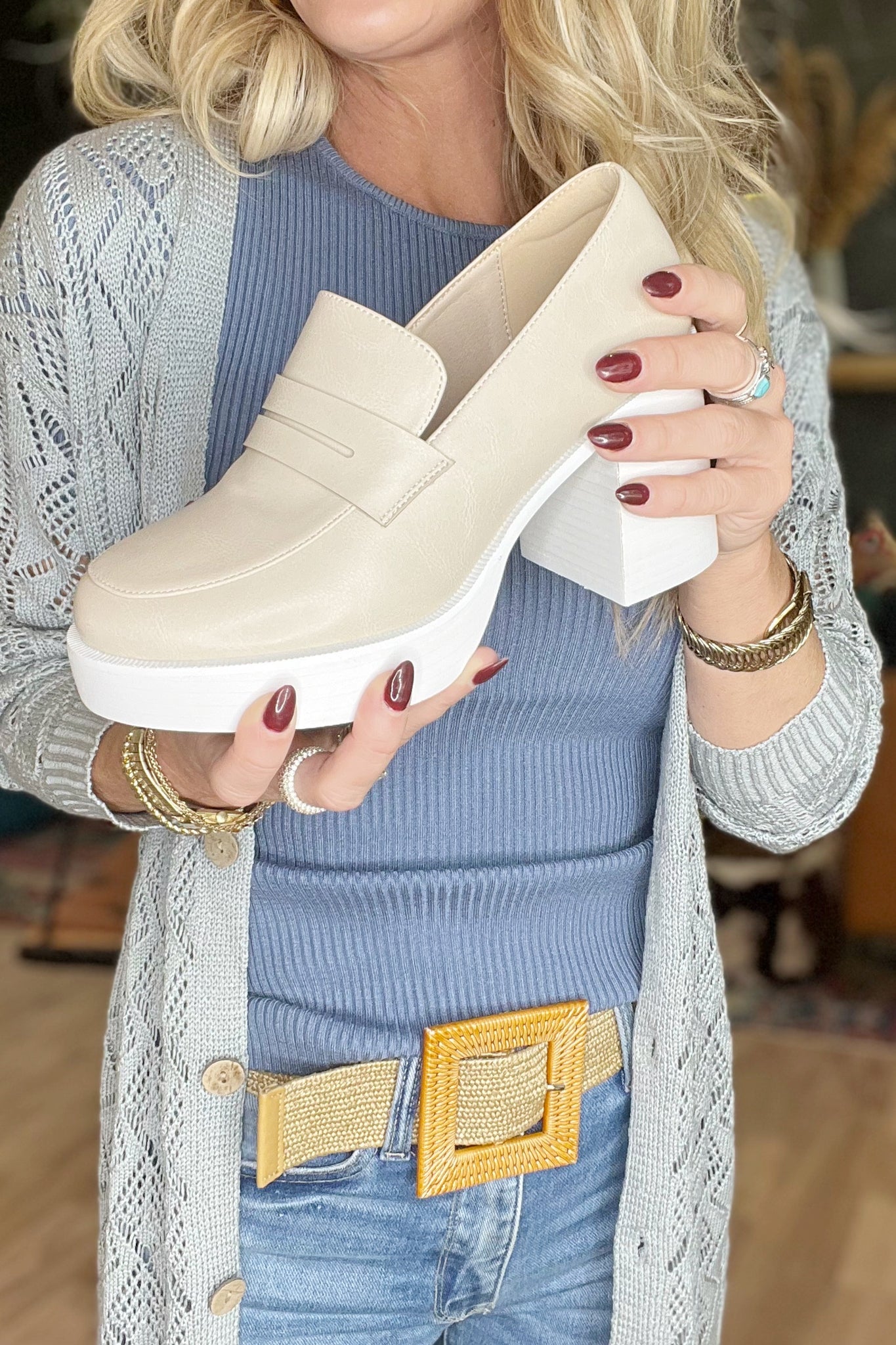 Beige Platform Loafers