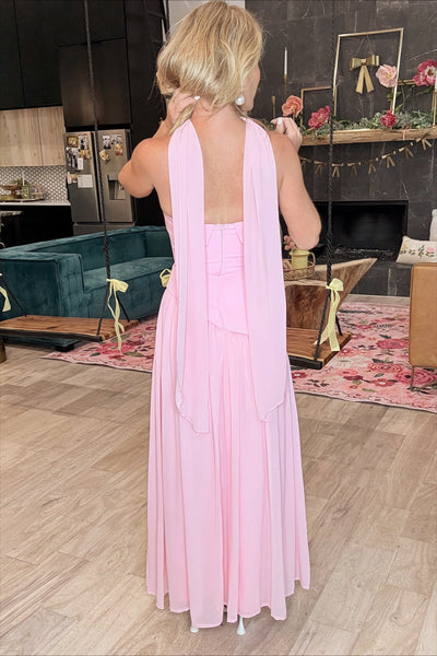 Blush Strapless Neck Scarf Dress
