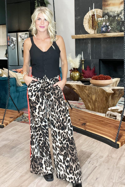 (Pre-Order) Animal Print Wide Leg Satin Pants