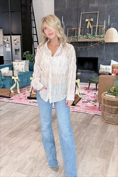 Salmon Button Front Blouse