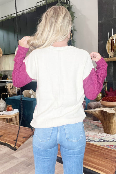 Blush Color Block Cable Knit Sweater