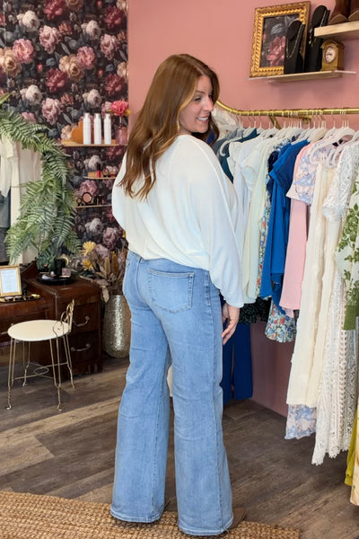 Medium Wash High Rise Wide Leg Jeans