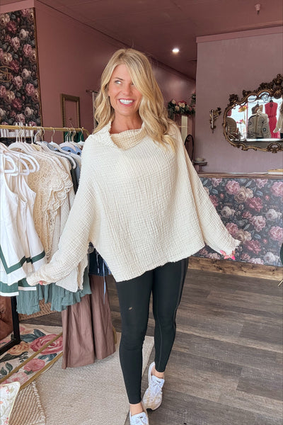 100% Cotton Linen Mock Neck Tunic