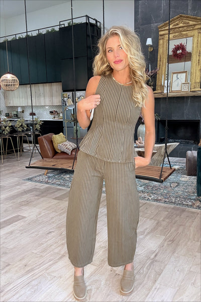 Mocha Striped Peplum Top Set (Top Only)