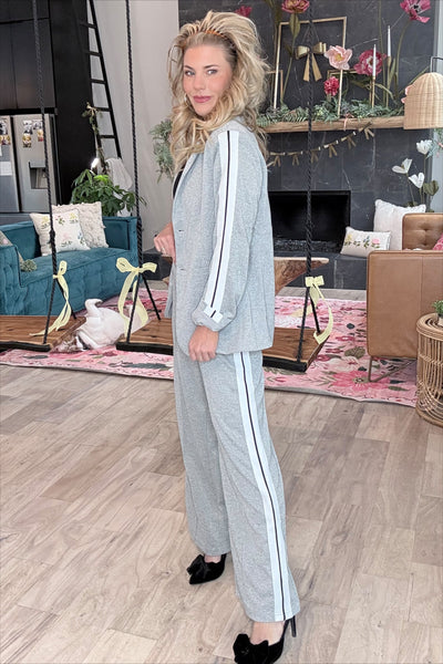 Gray Wide Leg Striped Pant Set (Pants Only)