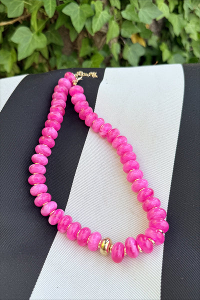 Marbled Beaded Magenta Necklace