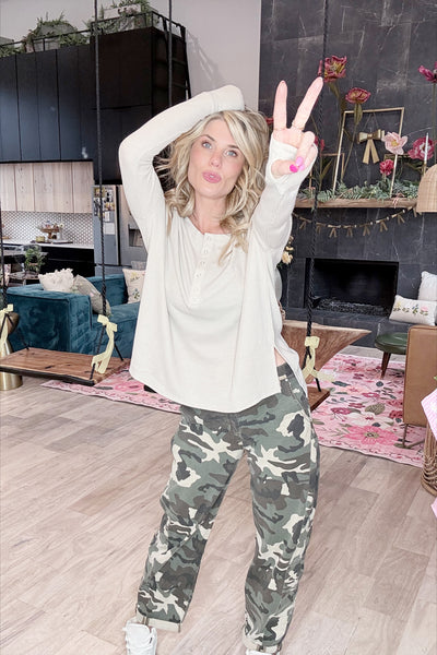 Taupe Waffle Knit Thumb Hole Top