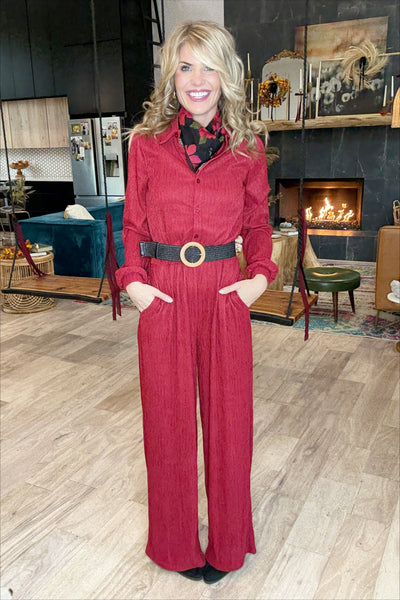 Red Crinkle Jumpsuit