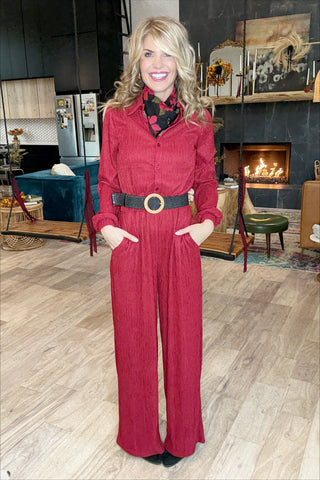 Red Crinkle Jumpsuit