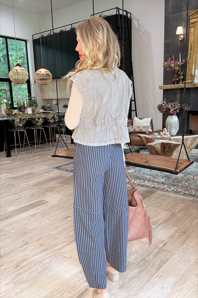 Pinstripe Dark Wash Denim Drawstring Pants