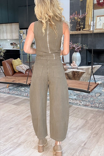 Mocha Striped Peplum Top Set (Top Only)
