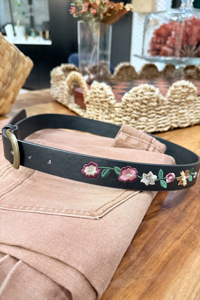 Vintage Floral Black Belt
