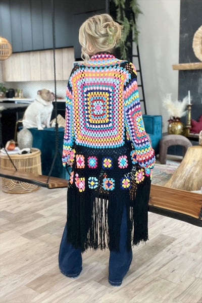 (Pre-Order)Colorful Crochet Fringe Cardigan