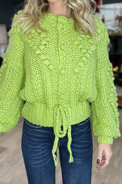 Lime Crochet Tufted Dot Cable Knit