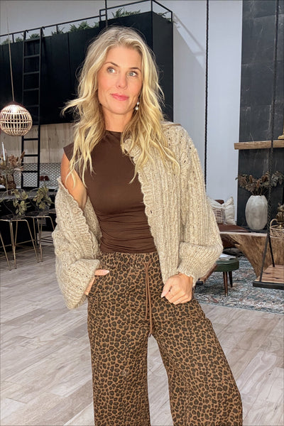 Brown High Neck Side Cinch Top