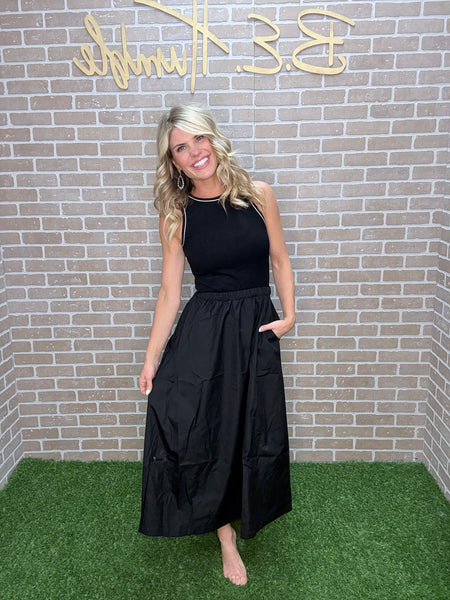 Black High-Neck Contrast Dress