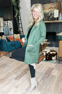 Moss Green Faux Suede Long Jacket