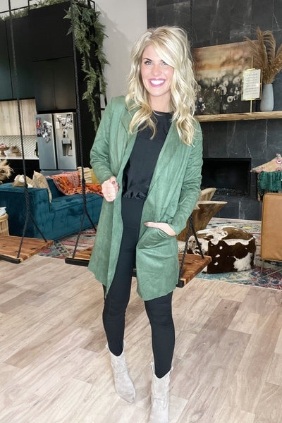 Moss Green Faux Suede Long Jacket