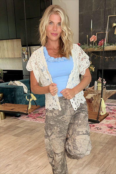 BOHO Crochet Button Front Top