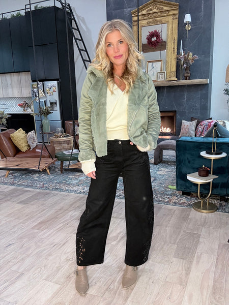 Sage Suede Faux Fur Moto Jacket
