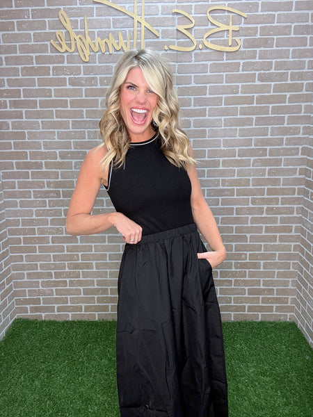 Black High-Neck Contrast Dress