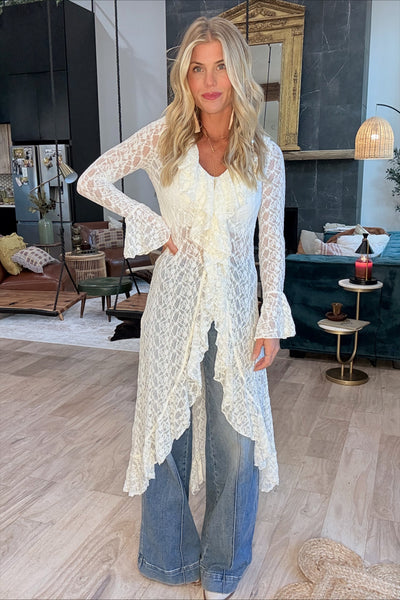 Sheer Lace Overlay Kimono