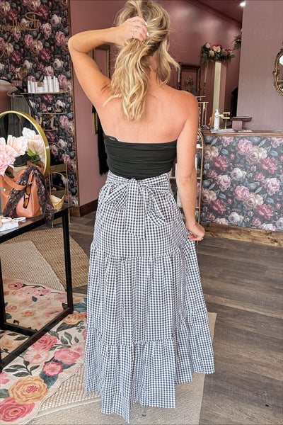 Black Gingham Tiered Maxi Skirt