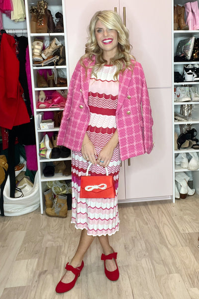 (Pre-order) Pink Color Block Knit Dress