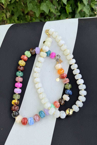 Marbled Beaded Gold Necklace