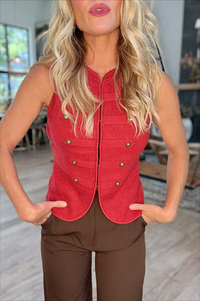 Red Military Style Knit Vest