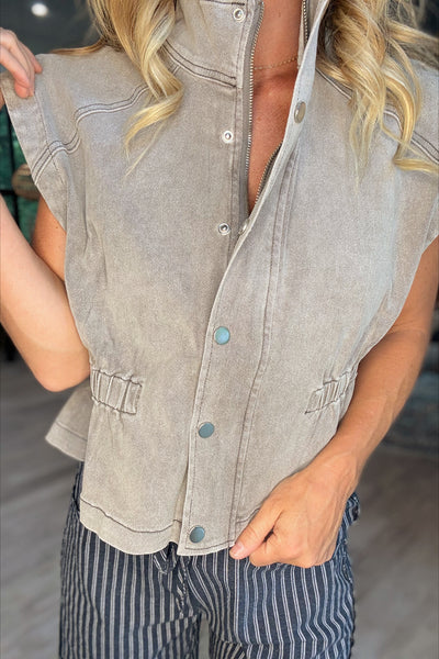 Gray Structured Denim Vest