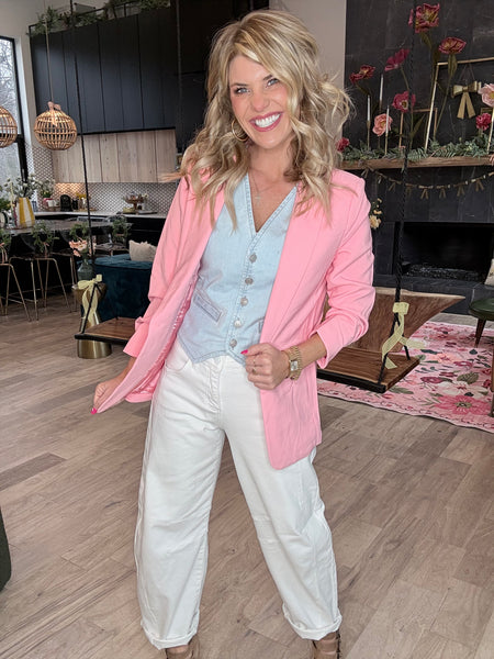 Pink 3/4 Sleeve Blazer