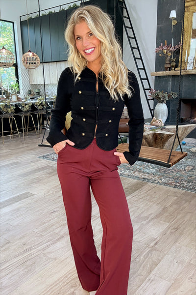 Black Military Style Knit Jacket