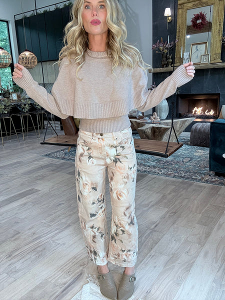 Floral Printed Barrel Jeans