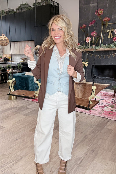 Brown 3/4 Sleeve Blazer