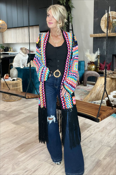 Colorful fringe cardigan best sale