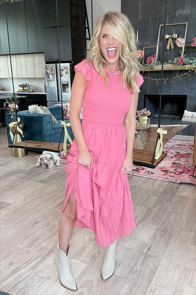 Rose Ruffle Sleeve Smocked Tiered Dress