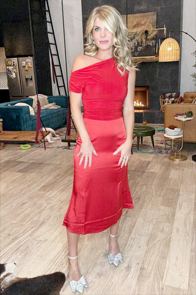 Red Asymmetrical Sleeve Top