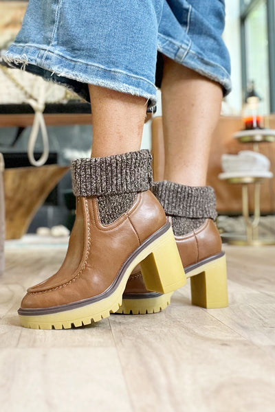 Brown Leather Sock Boot