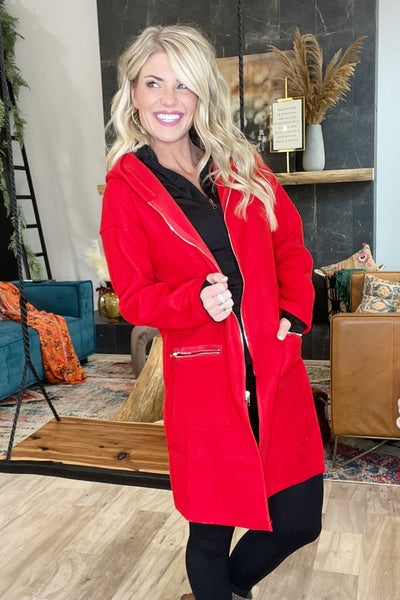 Red Zip Up Hooded Jacket