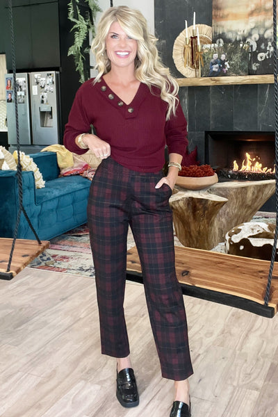 Burgundy Plaid Pants