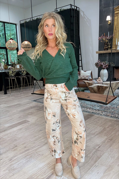 Emerald Brushed Wrap Front Sweater Top