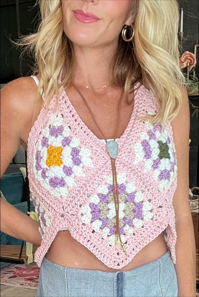 Pink Halter Crochet Top