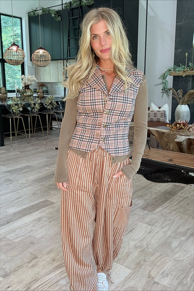 Vintage Plaid Large Collar Vest