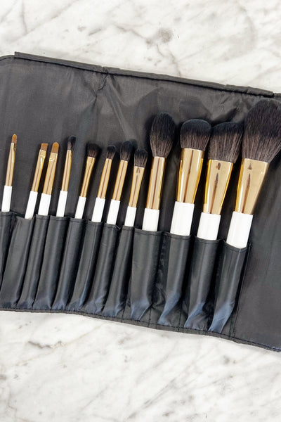 Brush Set With Faux Leather Travel Pouch