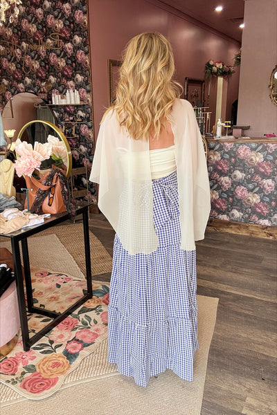 Blue Gingham Tiered Maxi Skirt