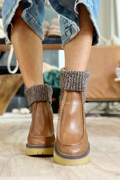 Brown Leather Sock Boot