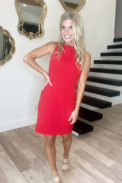 Red High Neck Shift Dress