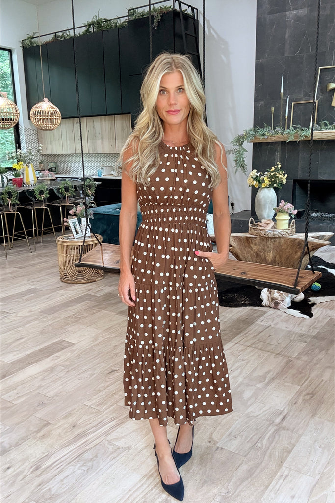 Brown & White Polka Dot Midi Dress – B.E. Humble