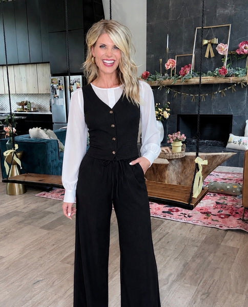 Black Button Front Vest